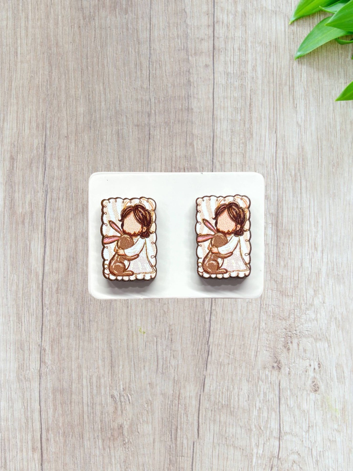 Jesus Earrings, Easter Earrings, Bunny Studs