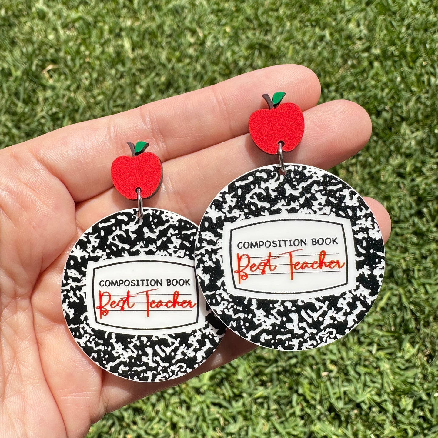 Composition Book Earrings, Apple Stud
