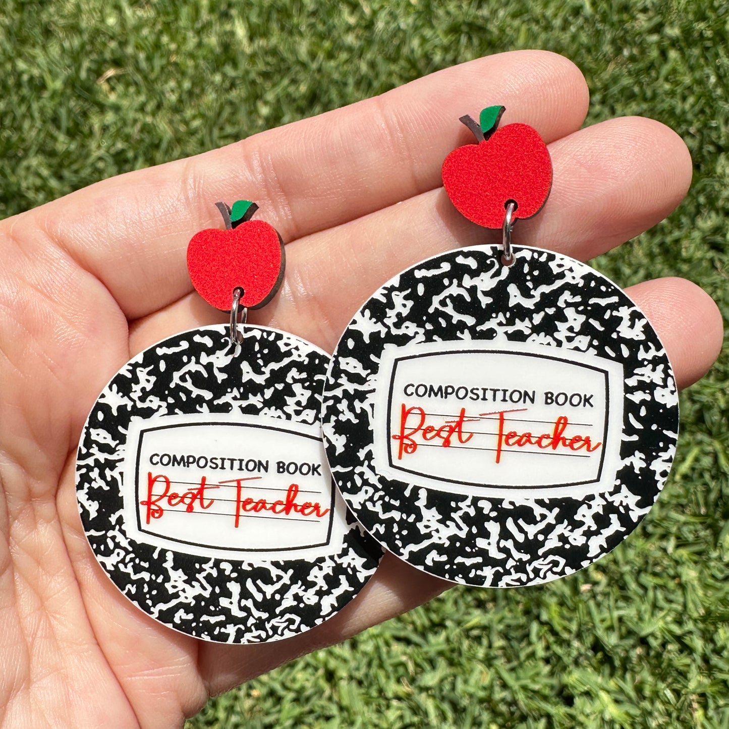Composition Book Earrings, Apple Stud