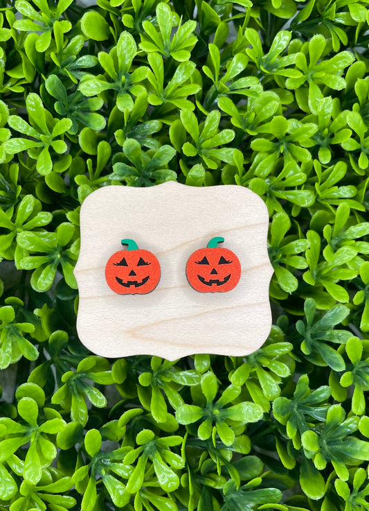 Girl Pumpkin Wood Earrings