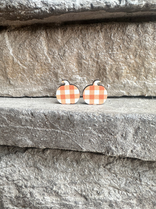 Pumpkin Plaid Stud Earrings | Fall | Thanksgiving Earrings