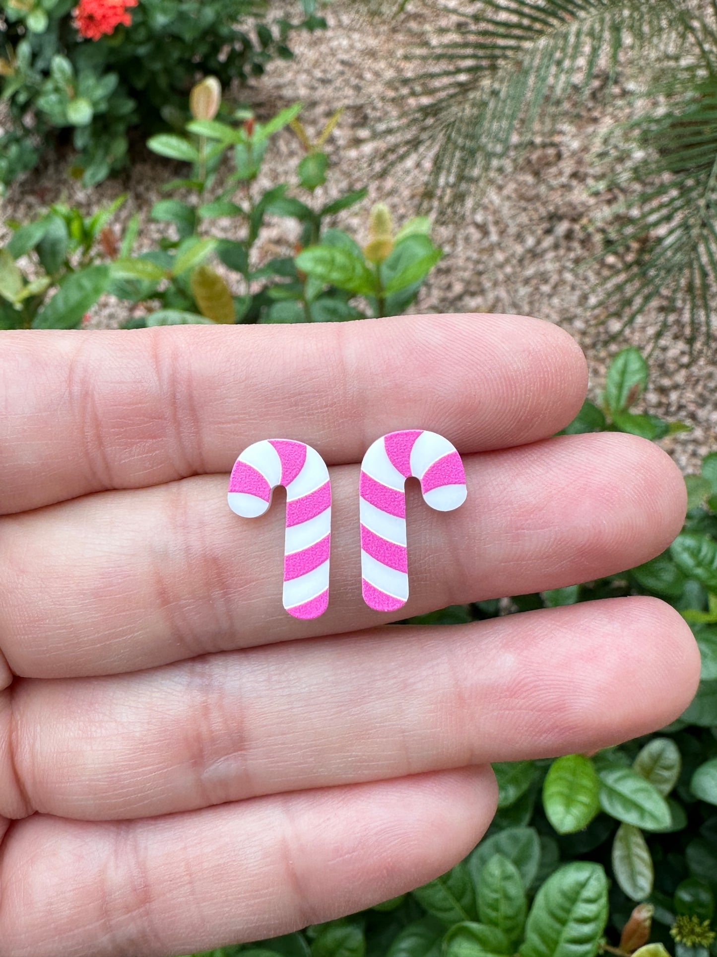 Pink Candy Cane Stud | Christmas Earrings