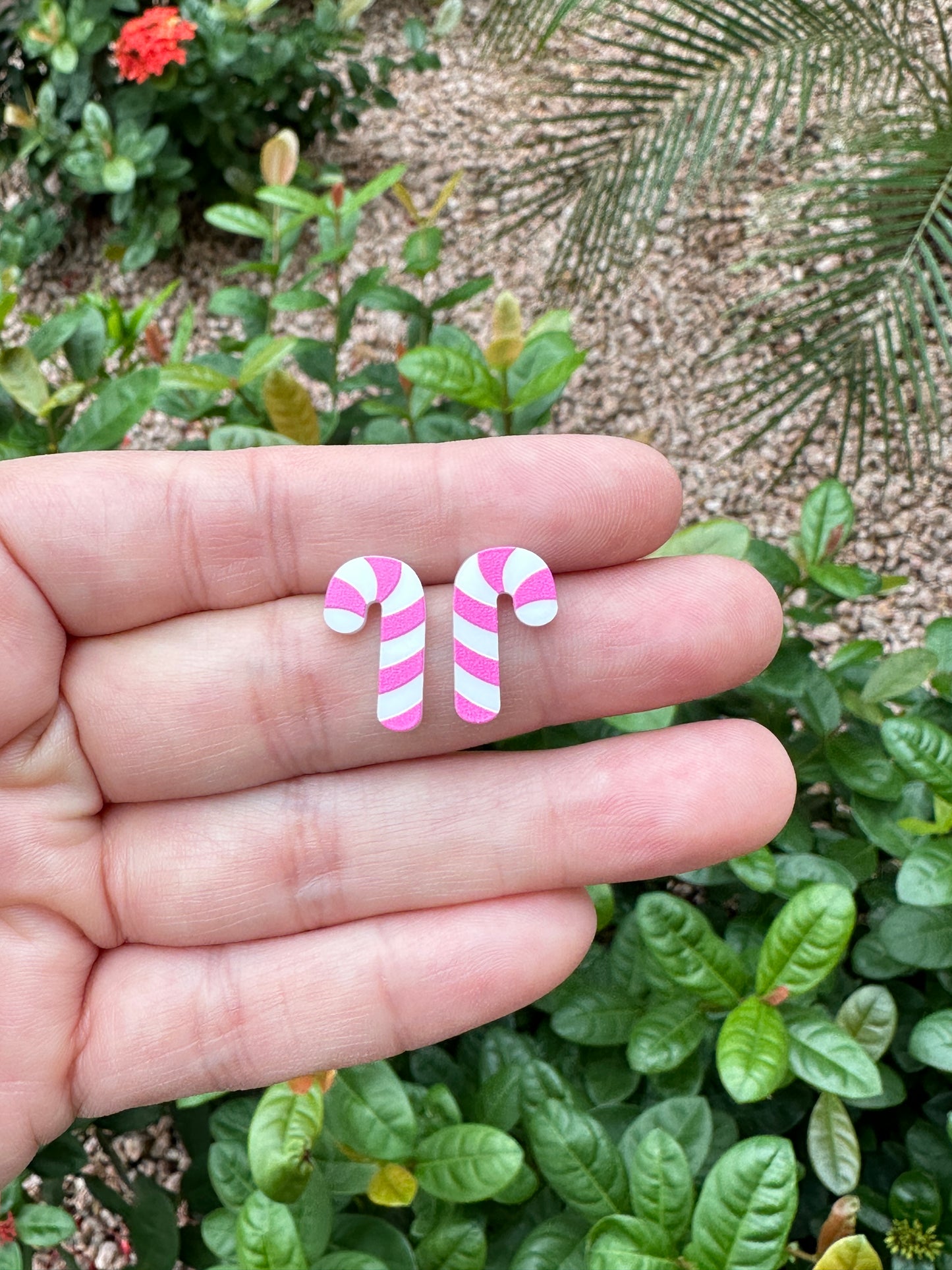 Pink Candy Cane Stud | Christmas Earrings