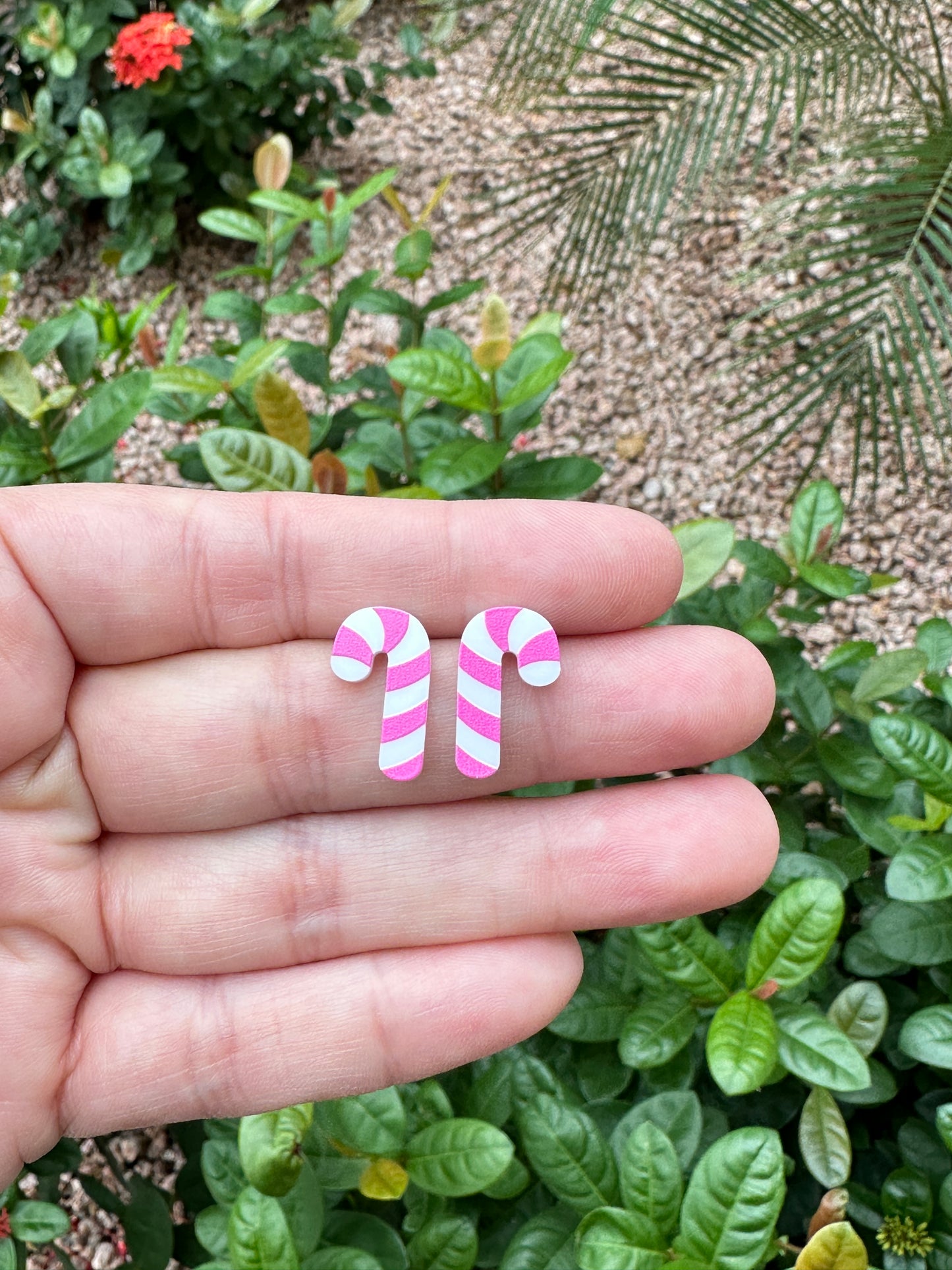 Pink Candy Cane Stud | Christmas Earrings