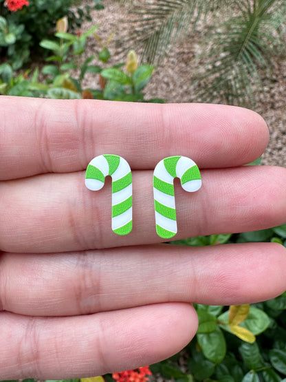 Green Candy Cane Stud | Christmas Earrings