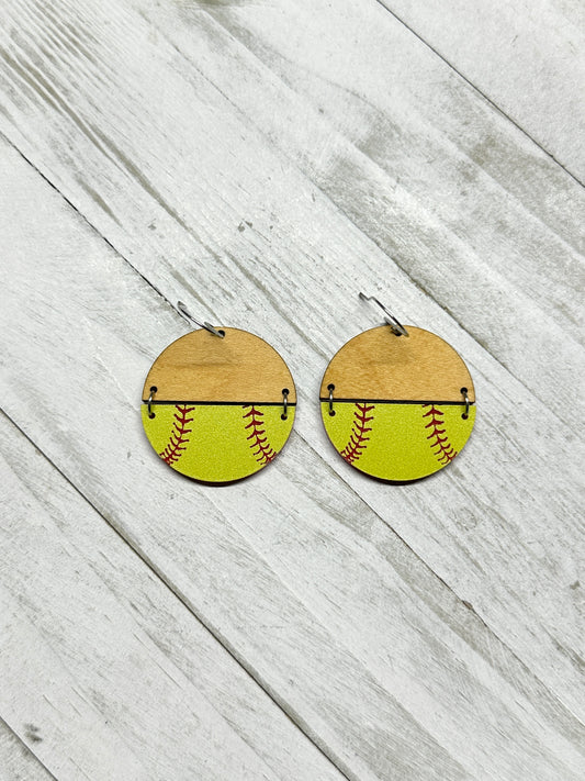 Softball Maple Dangle Earrings | Sports Earrings