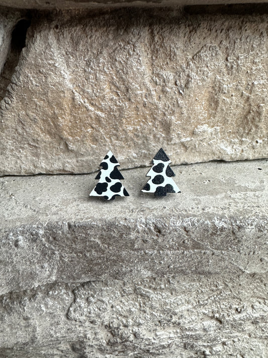Cow Print Christmas Tree Stud | Christmas Earrings