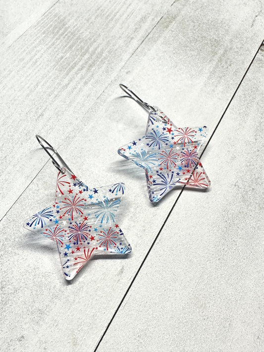 Firework Star Acrylic Dangle Earrings | 4th of July Earrings