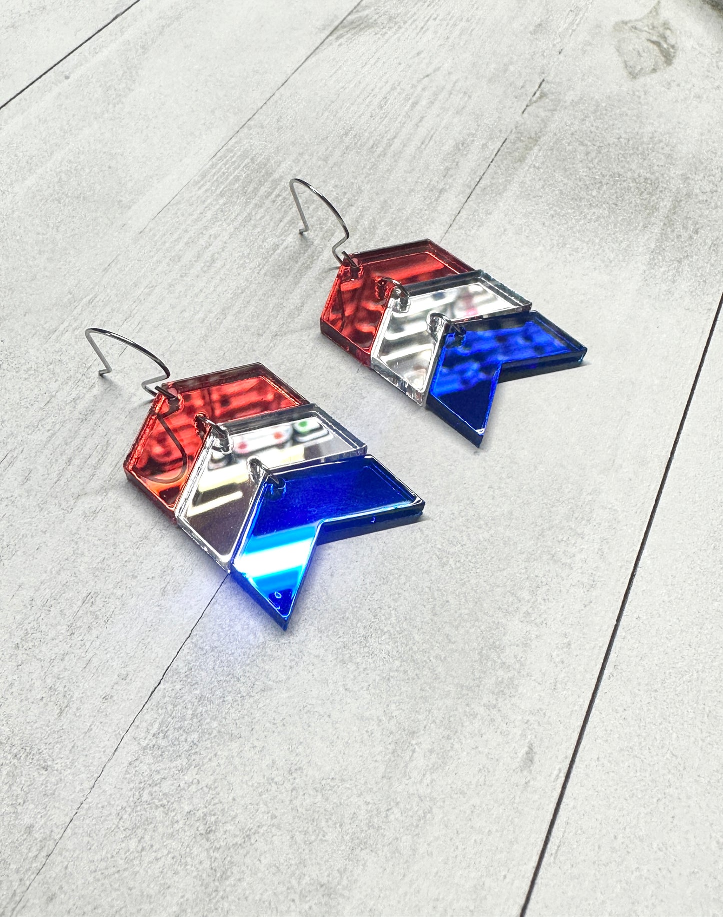 4th of July Chevron Mirror Acrylic Dangle Earrings | 4th of July Earrings