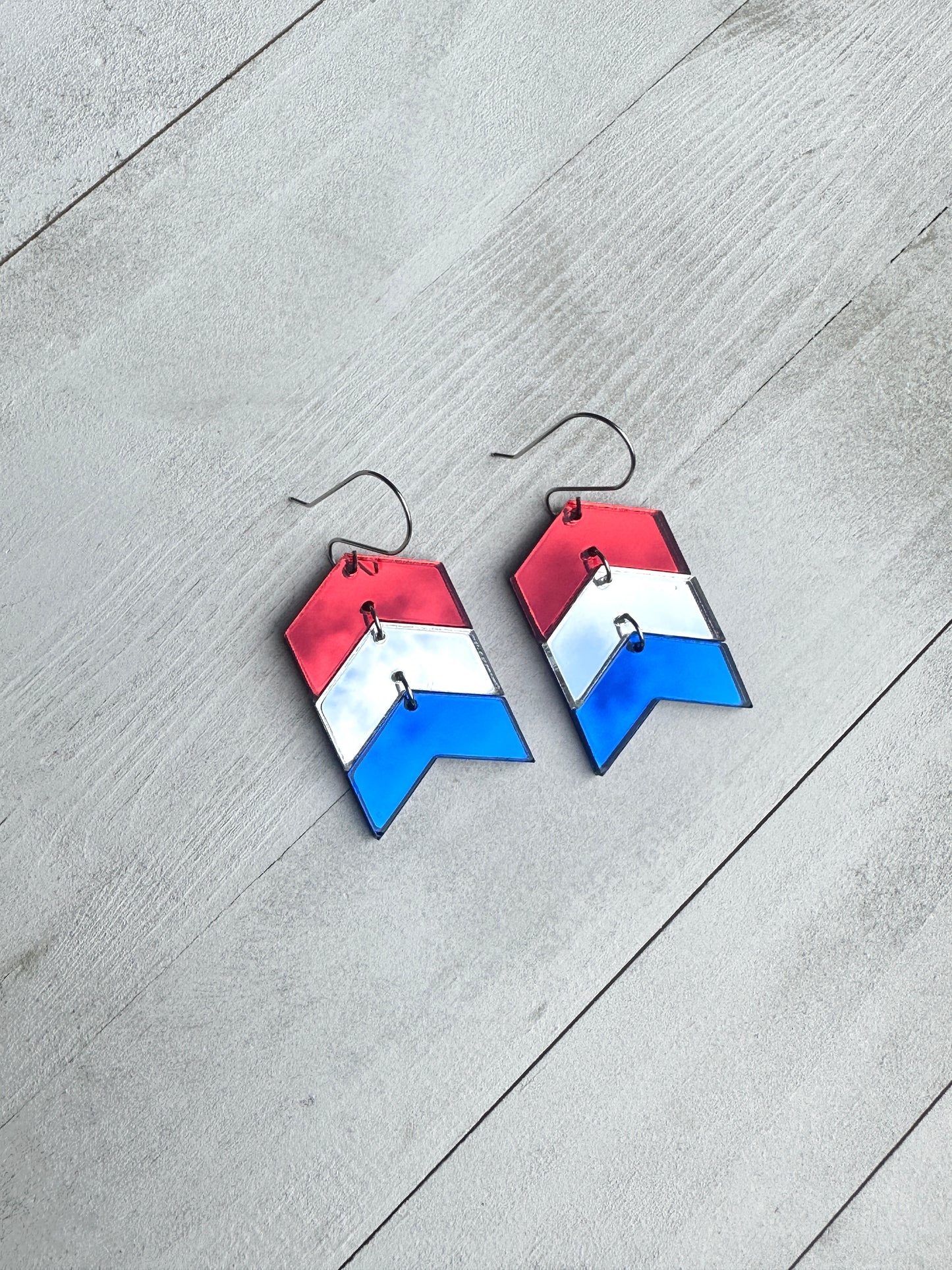 4th of July Chevron Mirror Acrylic Dangle Earrings | 4th of July Earrings