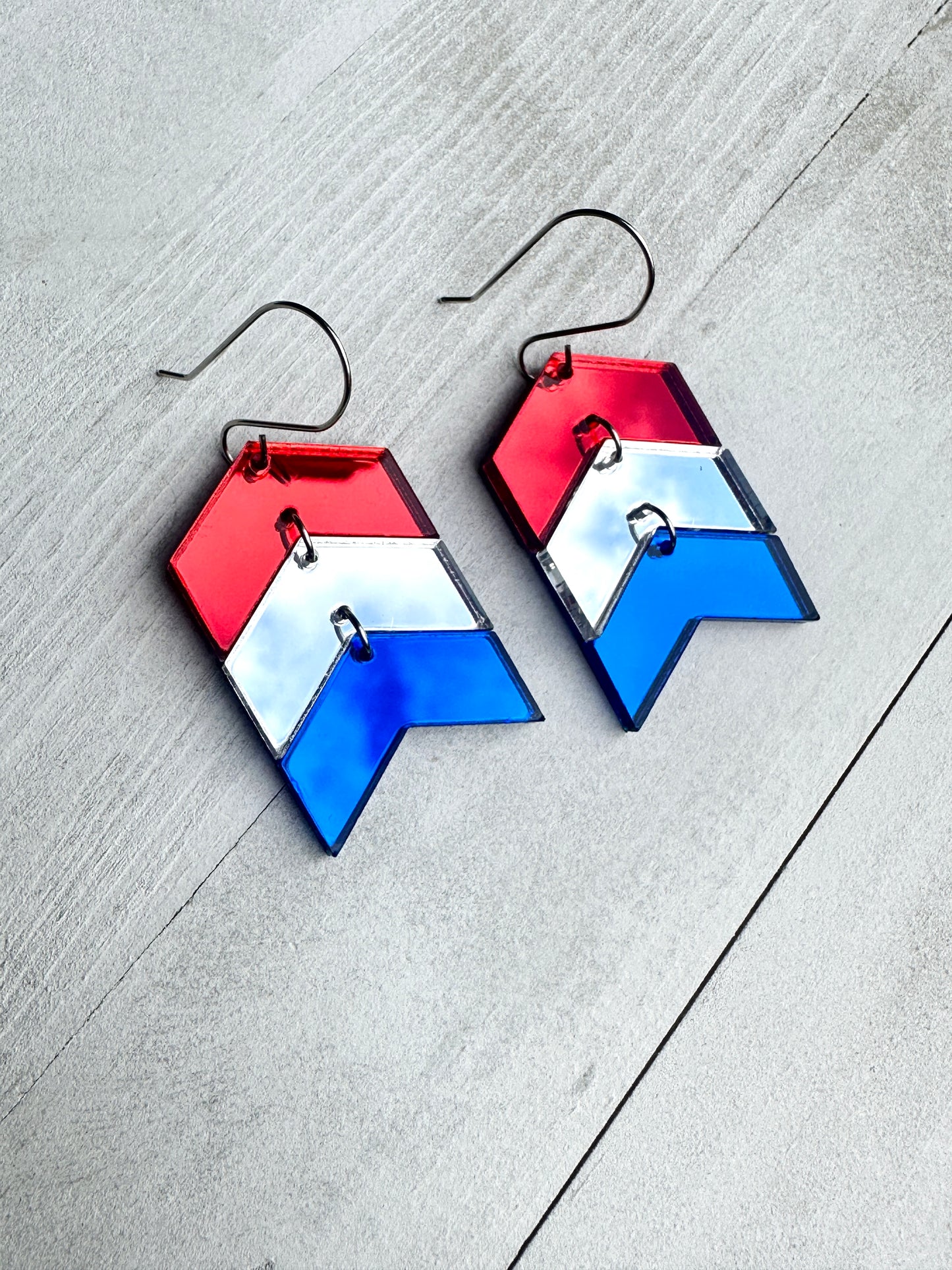 4th of July Chevron Mirror Acrylic Dangle Earrings | 4th of July Earrings