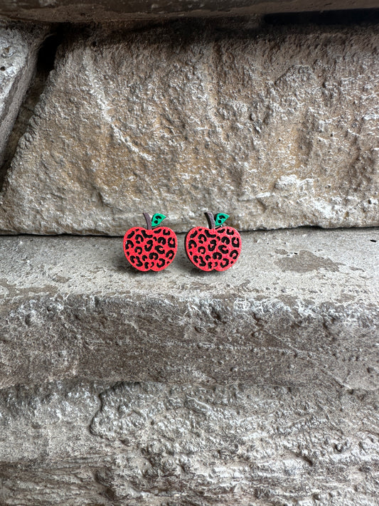 Red Leopard Apple Wood Earrings