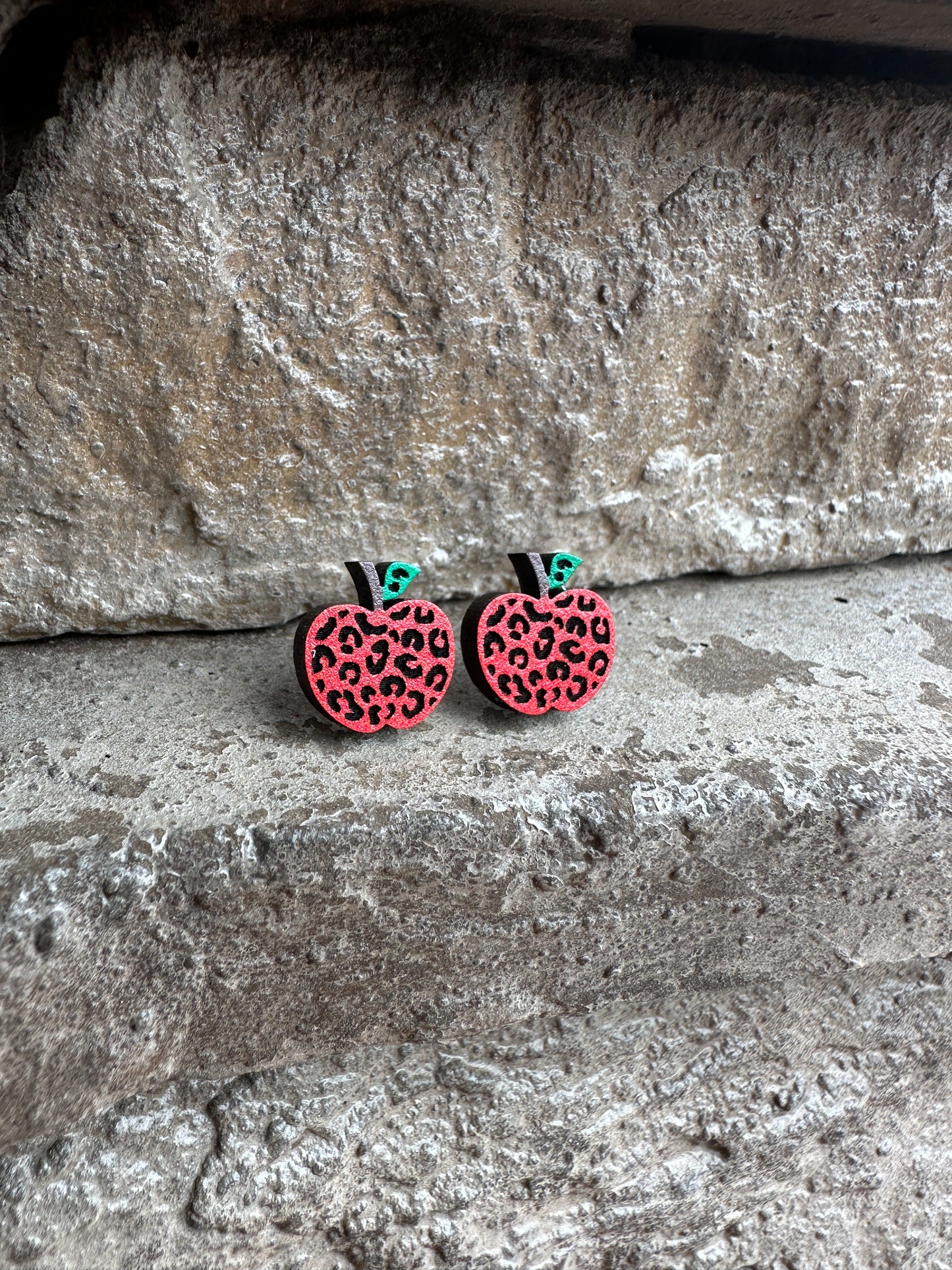 Red Leopard Apple Earrings