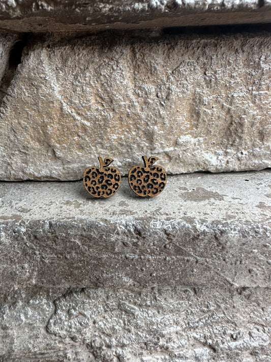 Leopard Apple Teacher Walnut Earrings
