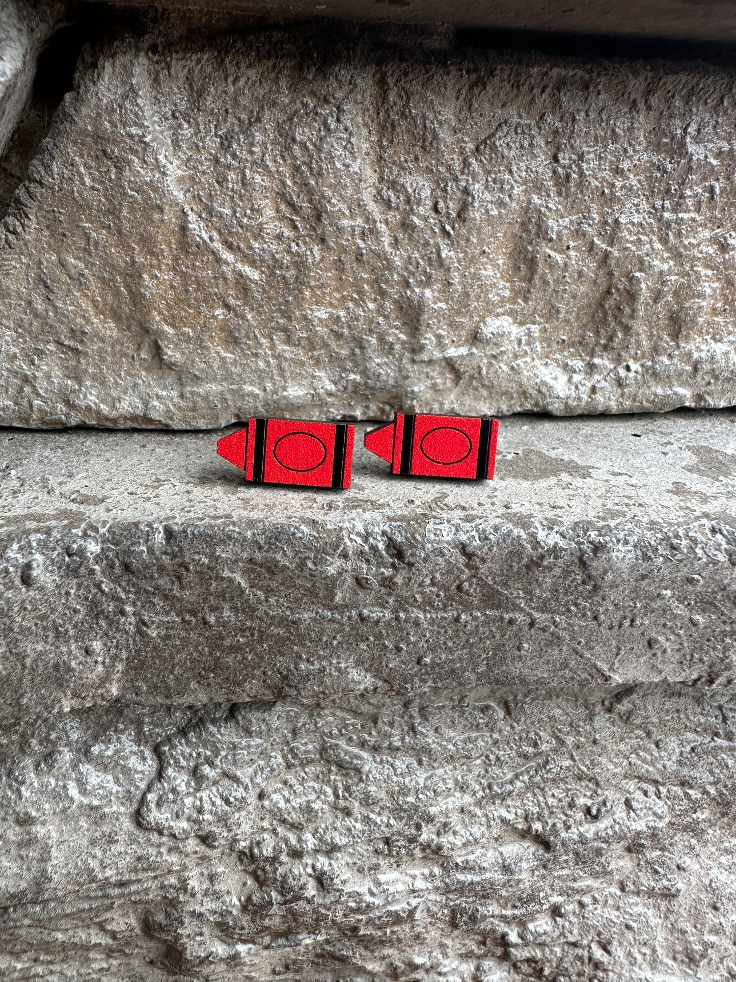Red Crayon Wood Earrings