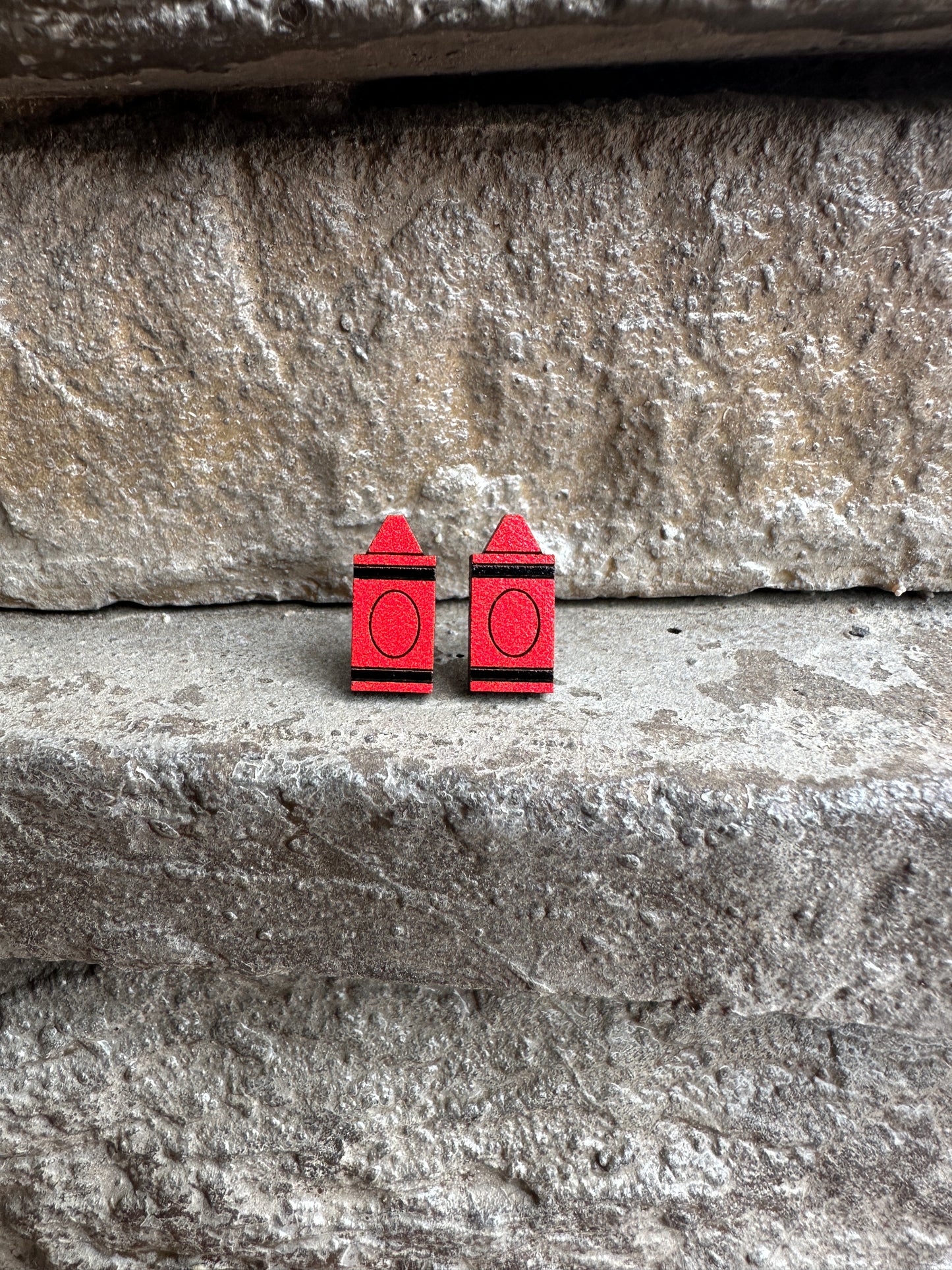 Red Crayon Wood Earrings