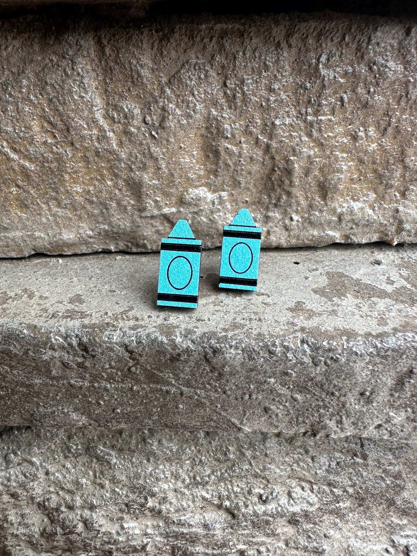 Light Blue Crayon Wood Earrings