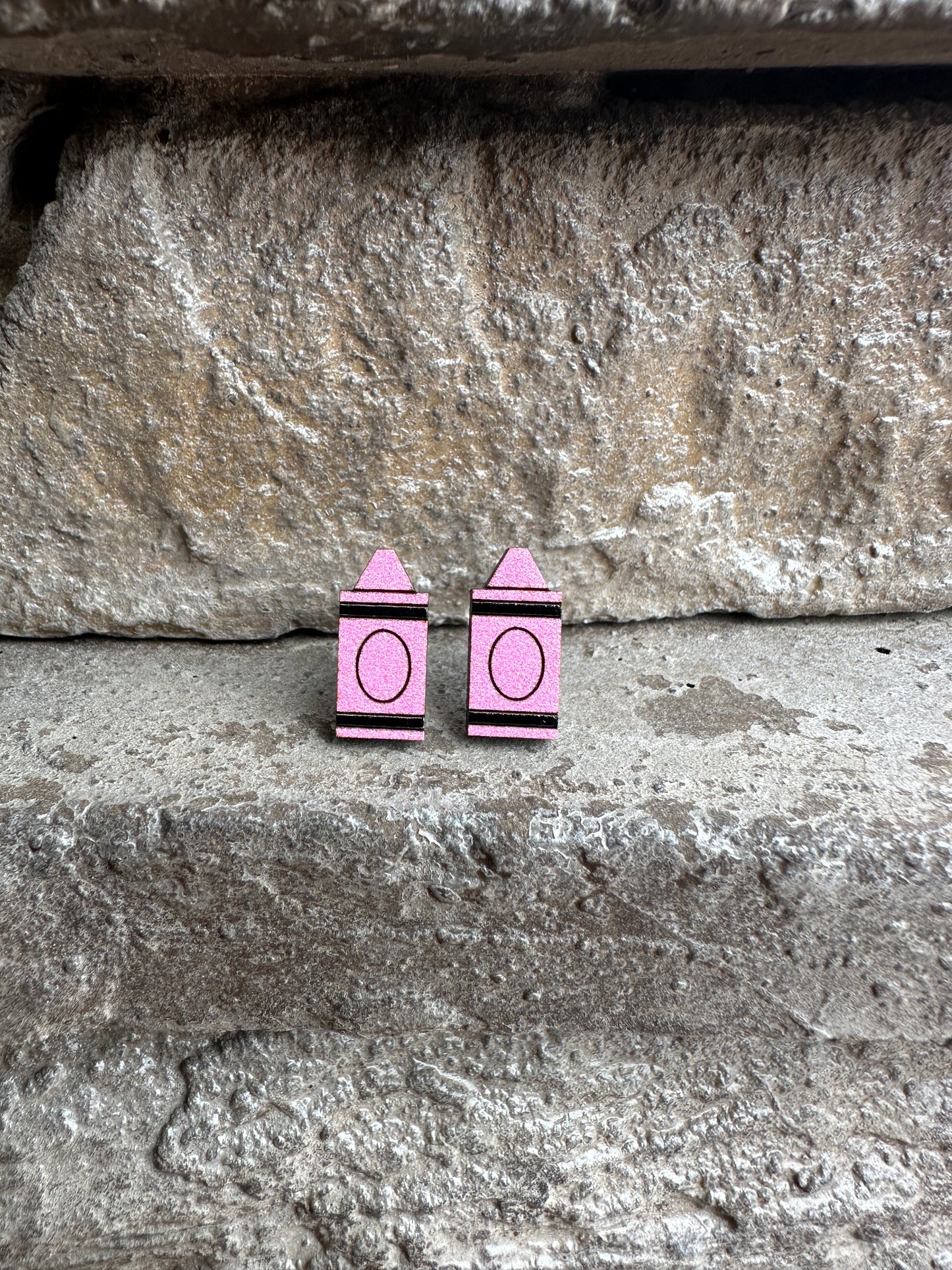 Pink Crayon Wood Earrings