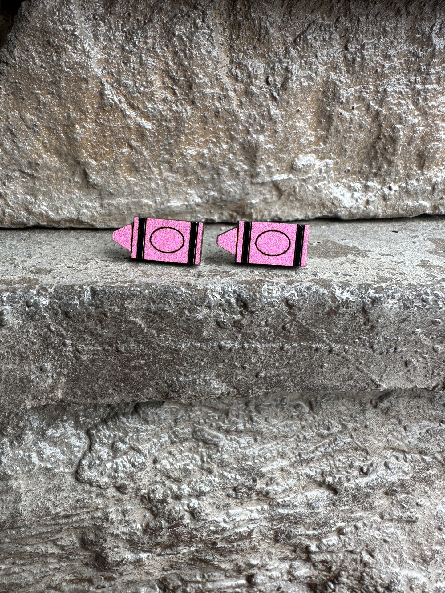 Pink Crayon Wood Earrings