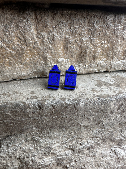 Blue Crayon Wood Earrings