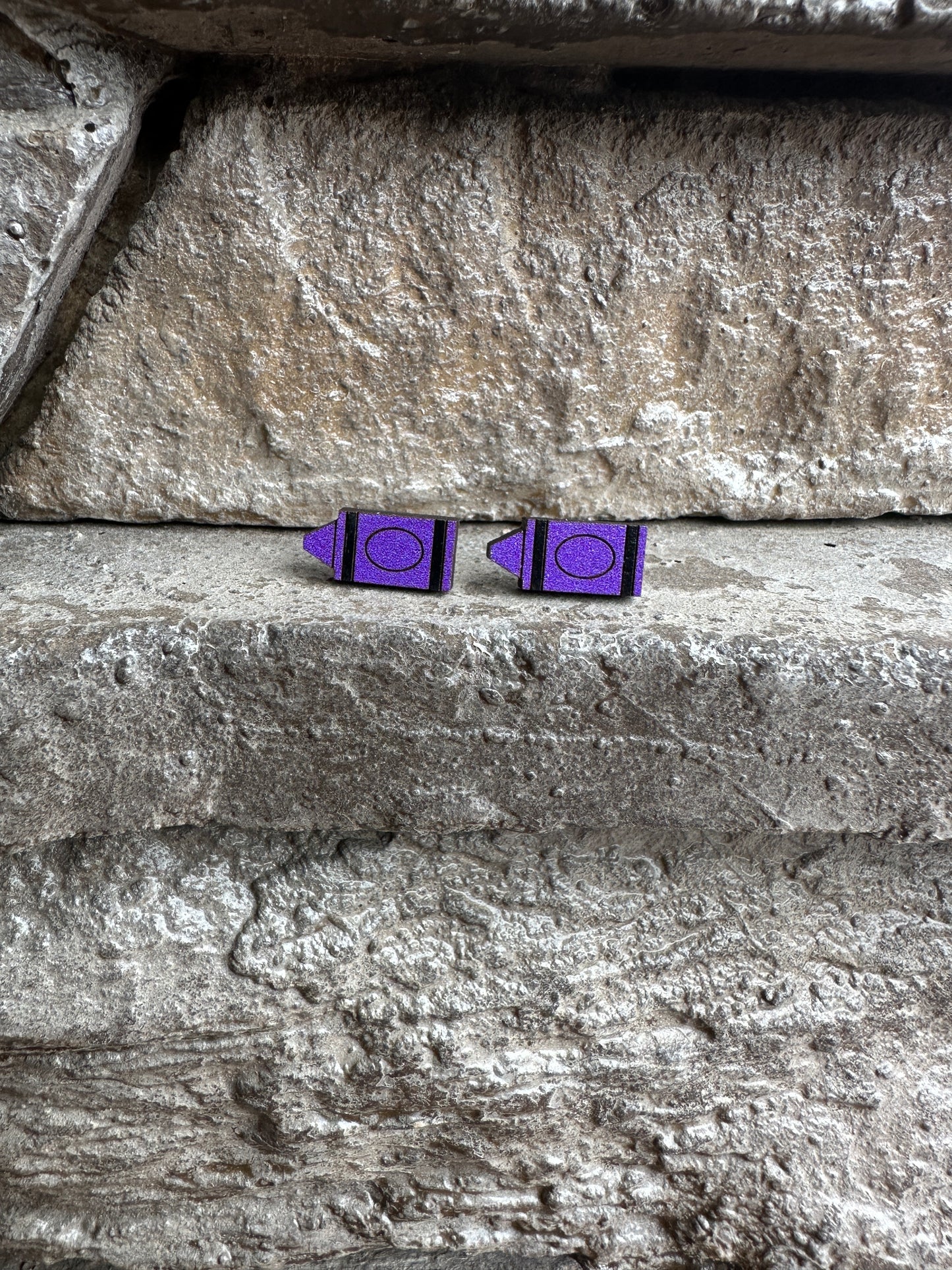 Purple Crayon Wood Earrings