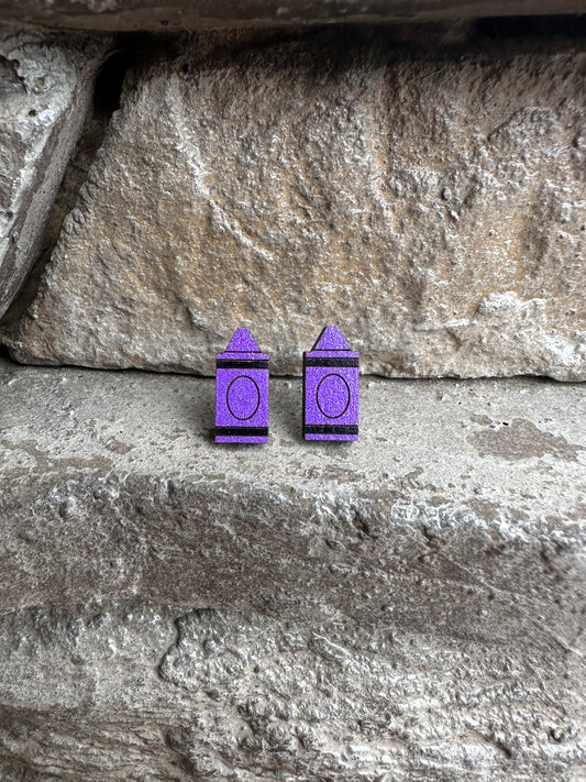Purple Crayon Wood Earrings