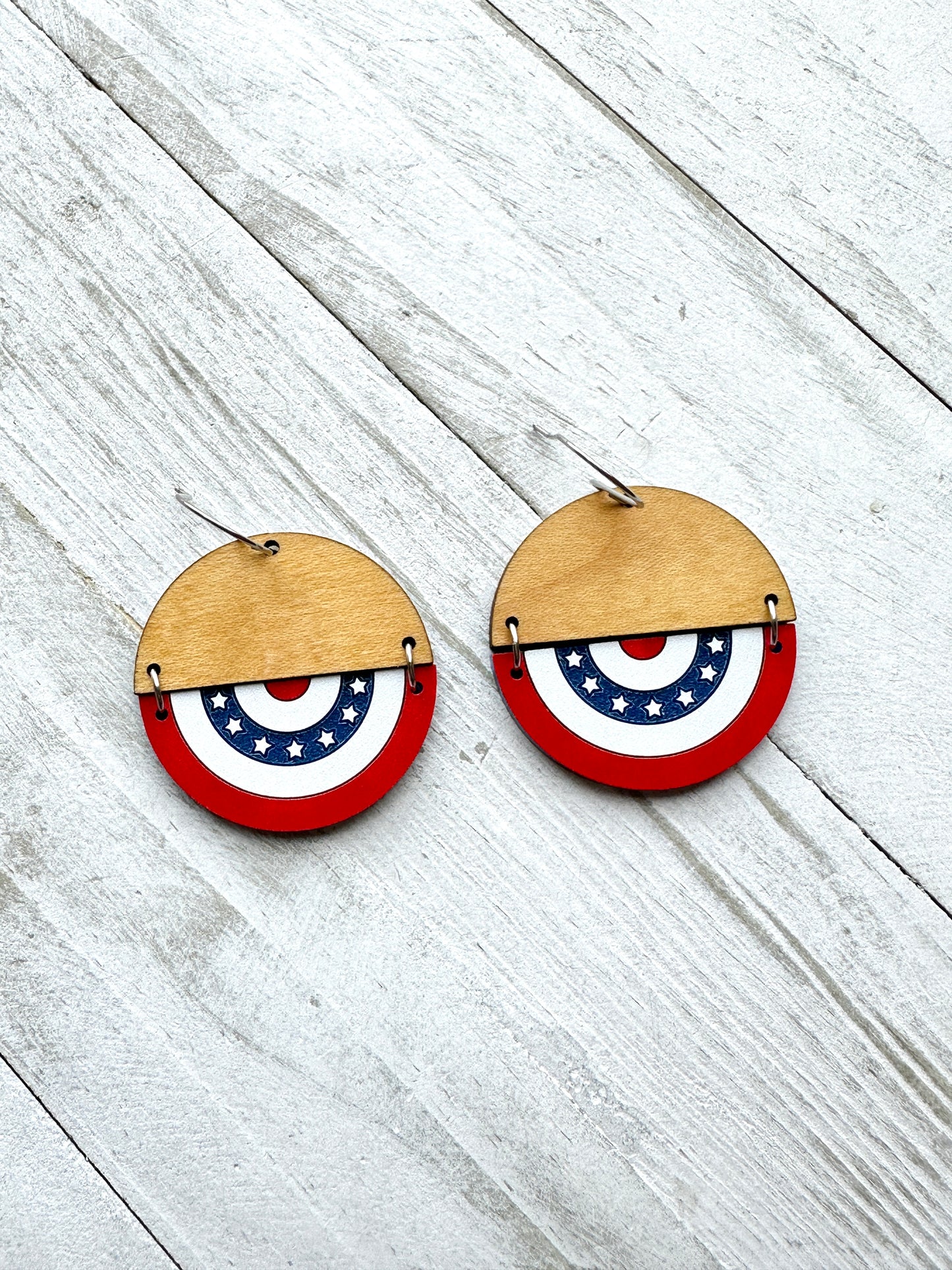 4th of July Bunting Maple & Acrylic Dangle Earrings