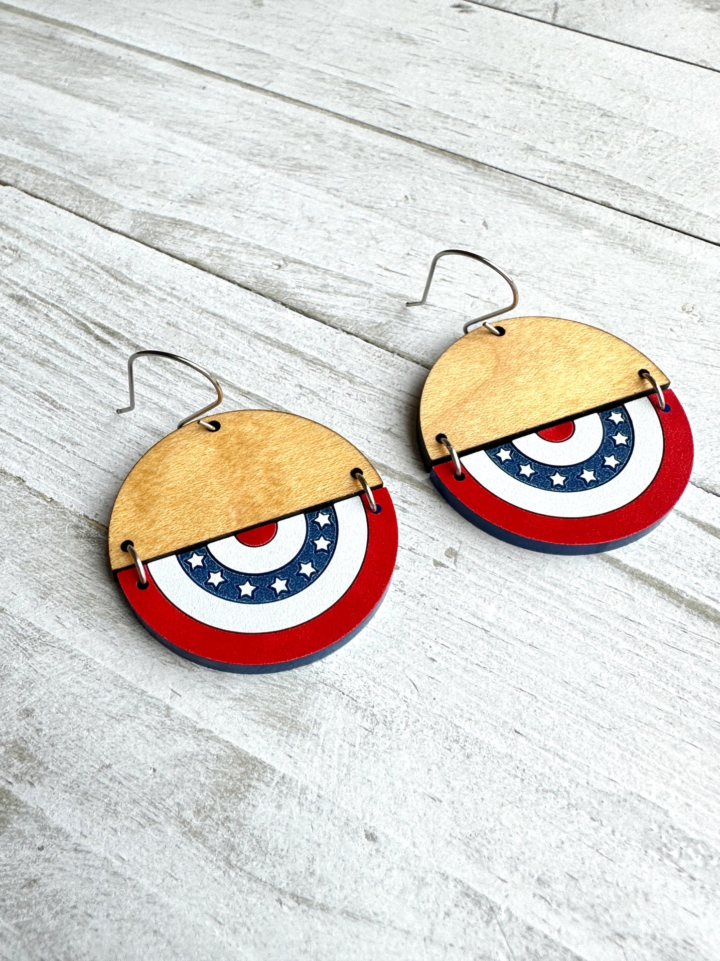 4th of July Bunting Maple & Acrylic Dangle Earrings