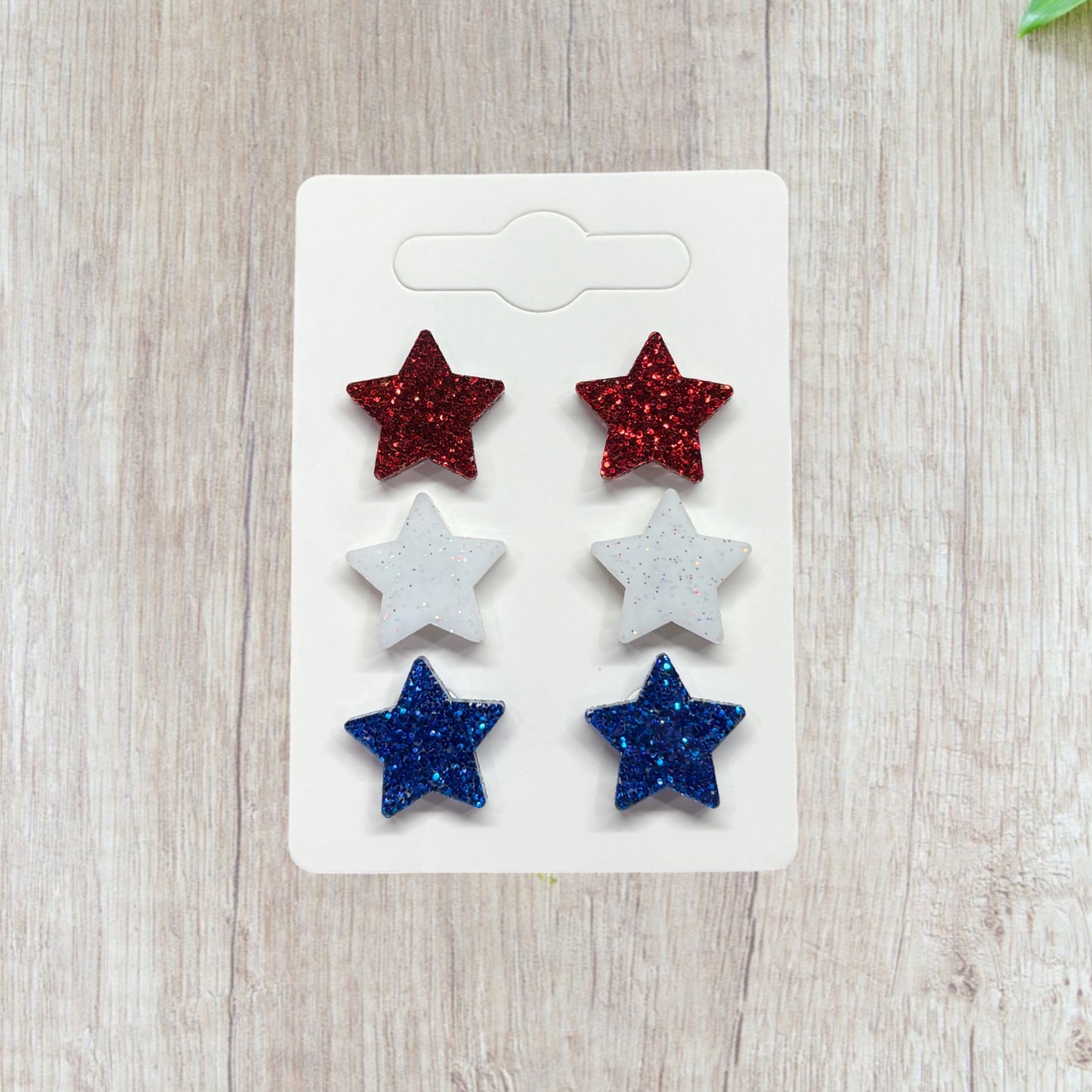 4th of July Earrings, RWB Glitter Star Studs