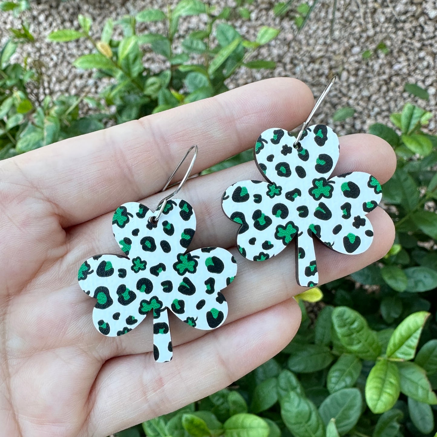 Leopard White Shamrock Dangle | St. Patrick’s Day Earrings