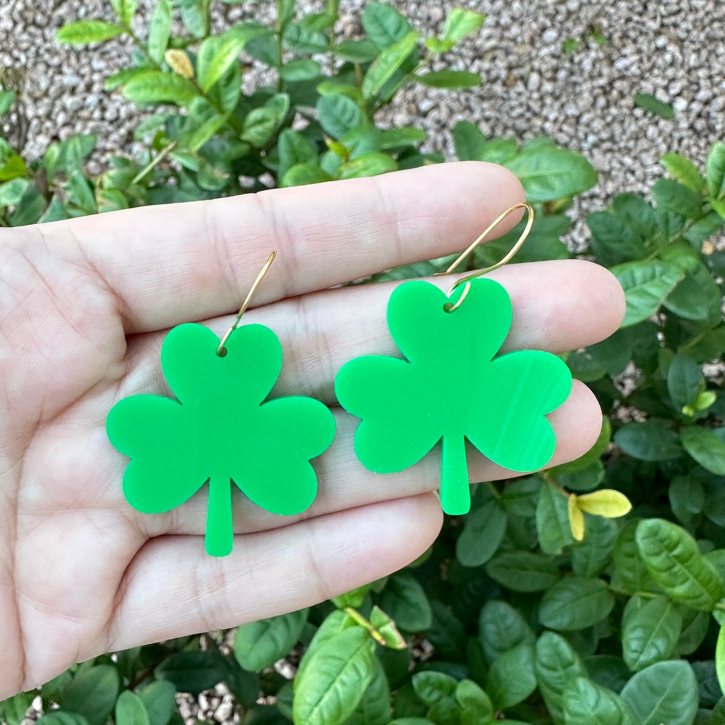 Green Acrylic Shamrock Dangle | St. Patrick’s Day Earrings