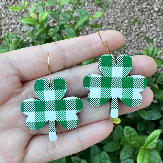 Green Plaid Shamrock Dangle | St. Patrick’s Day Earrings