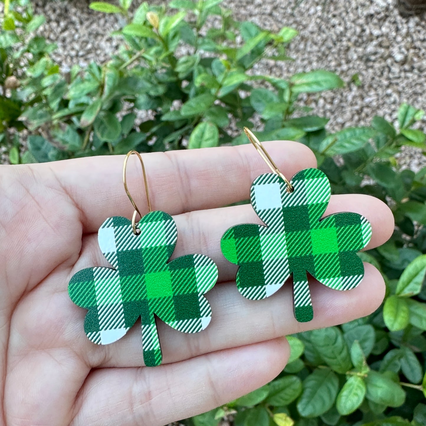 Green Plaid Shamrock Dangle | St. Patrick’s Day Earrings