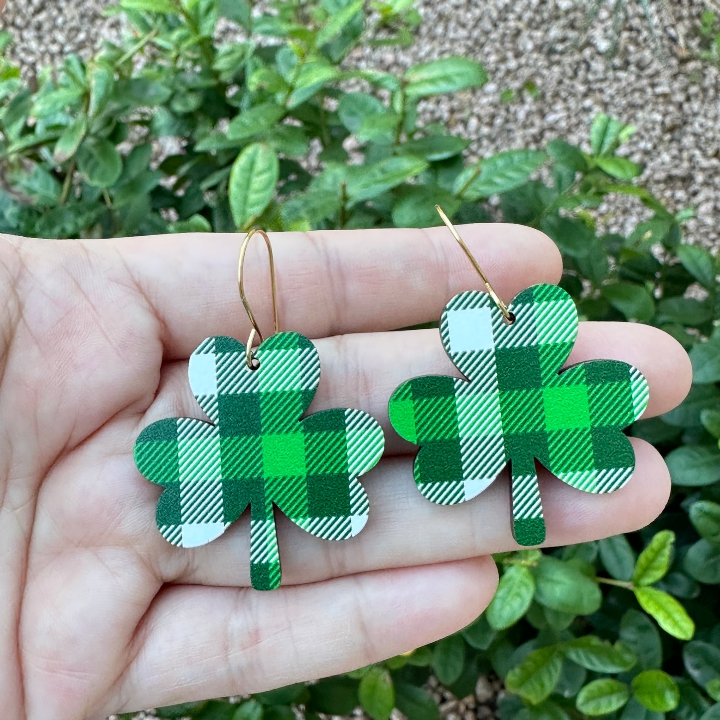 Green Plaid Shamrock Dangle | St. Patrick’s Day Earrings