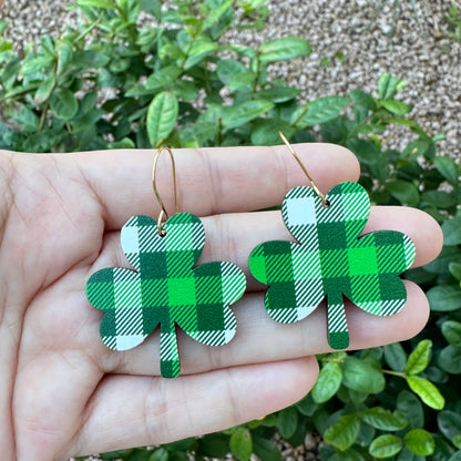 Green Plaid Shamrock Dangle | St. Patrick’s Day Earrings