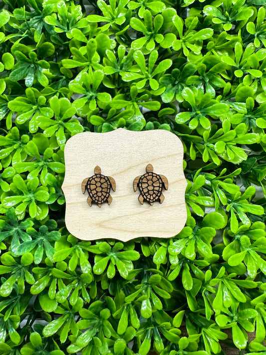 Sea Turtle Walnut Wood Earrings