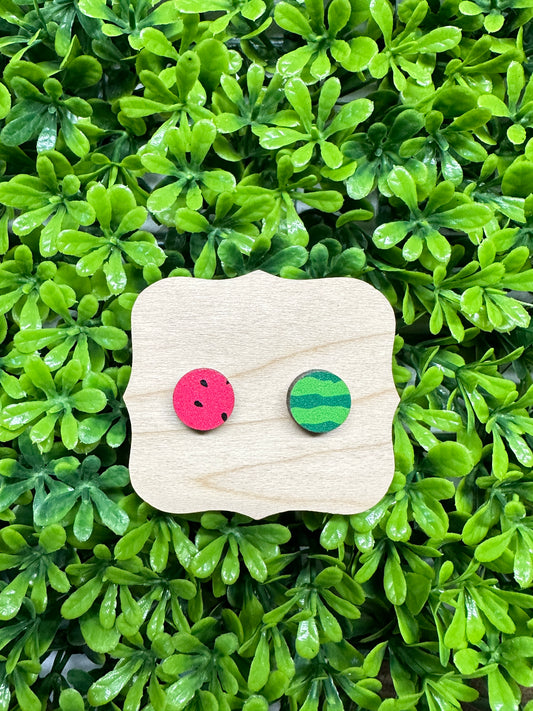 Watermelon Mix Round Wood Earrings
