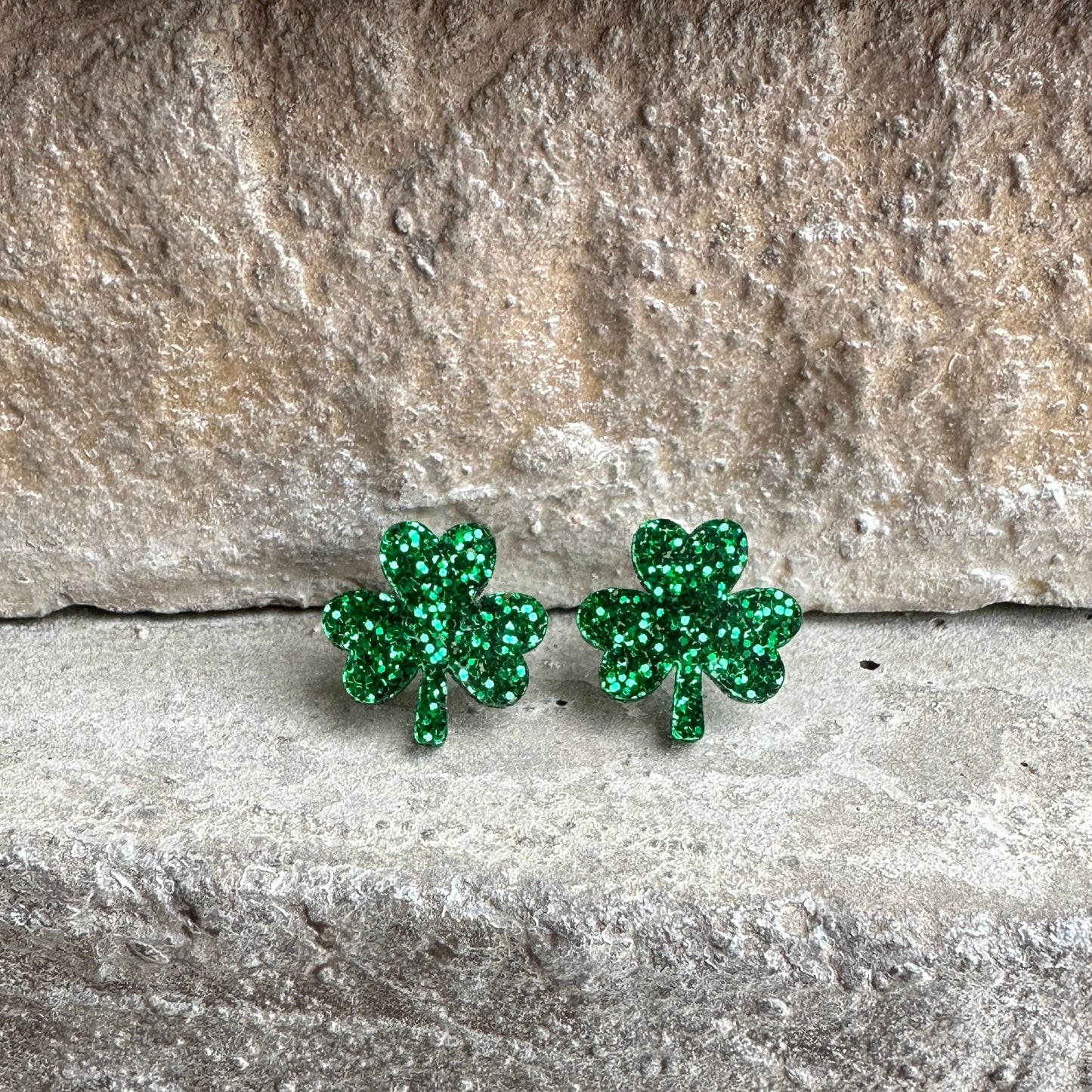 Green Glitter Acrylic Shamrock Earrings | St. Patrick's Day Earrings