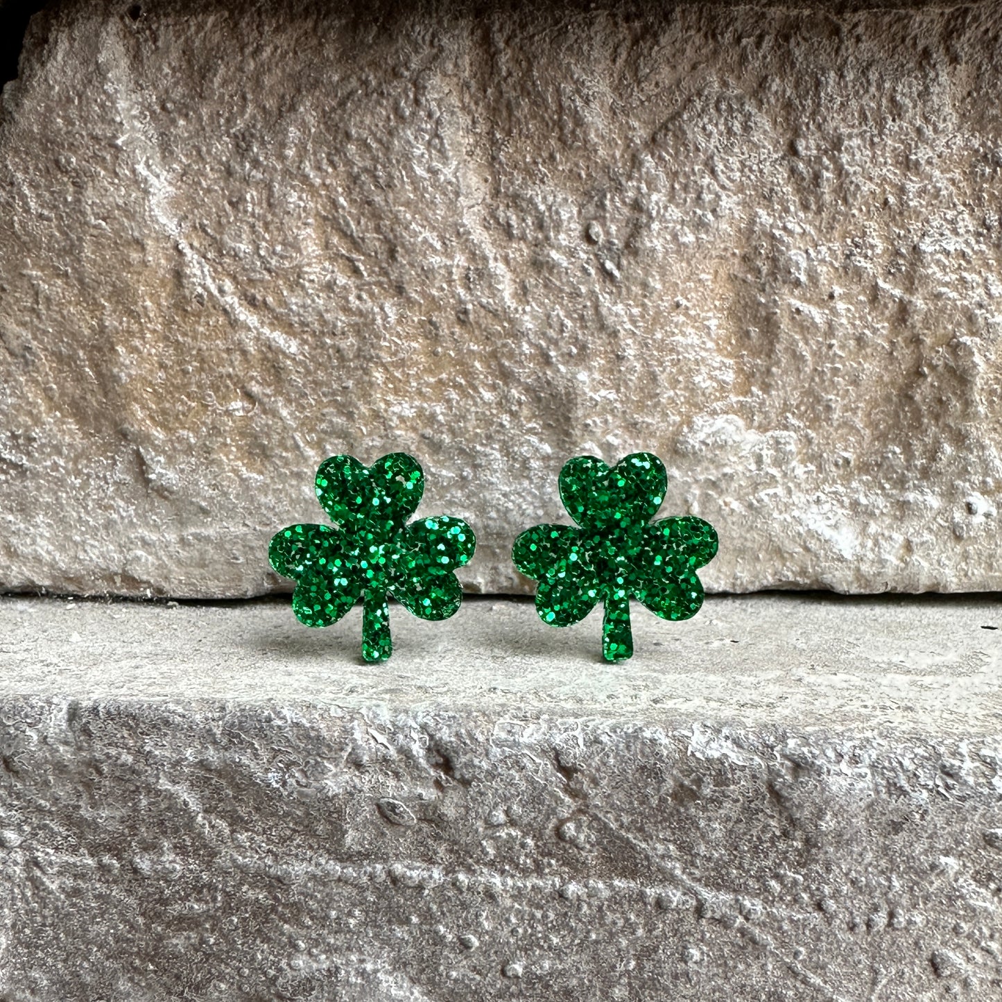 Green Glitter Acrylic Shamrock Earrings | St. Patrick's Day Earrings