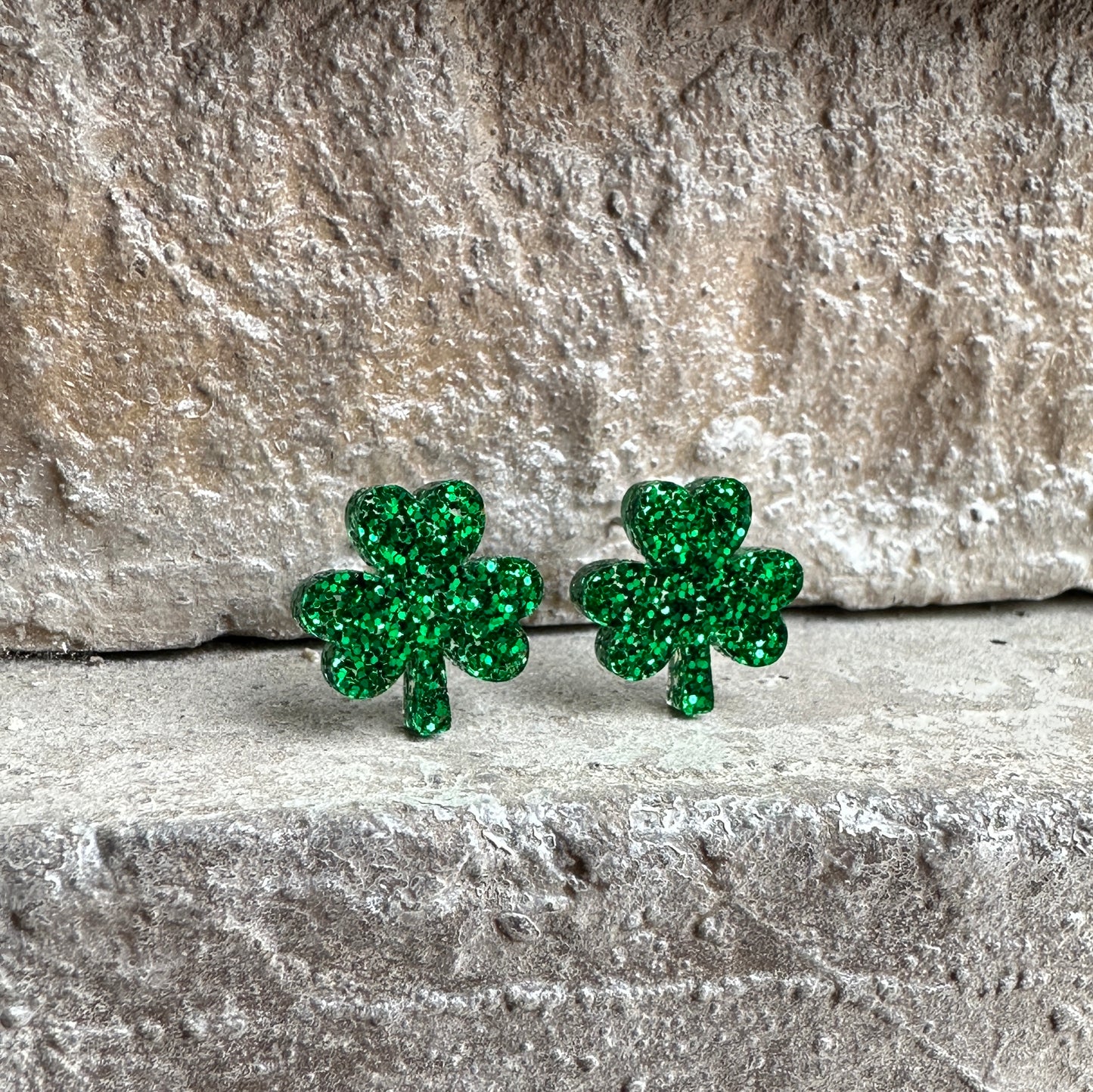 Green Glitter Acrylic Shamrock Earrings | St. Patrick's Day Earrings