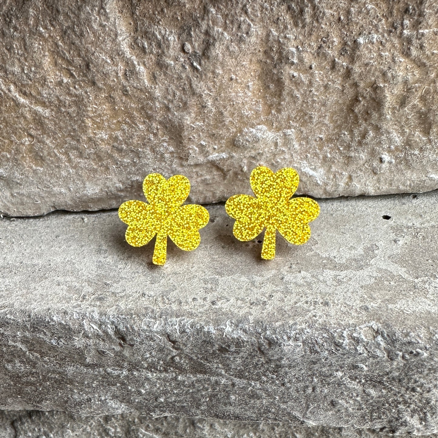 Yellow Gold Glitter Acrylic Shamrock Earrings | St. Patrick's Day Earrings