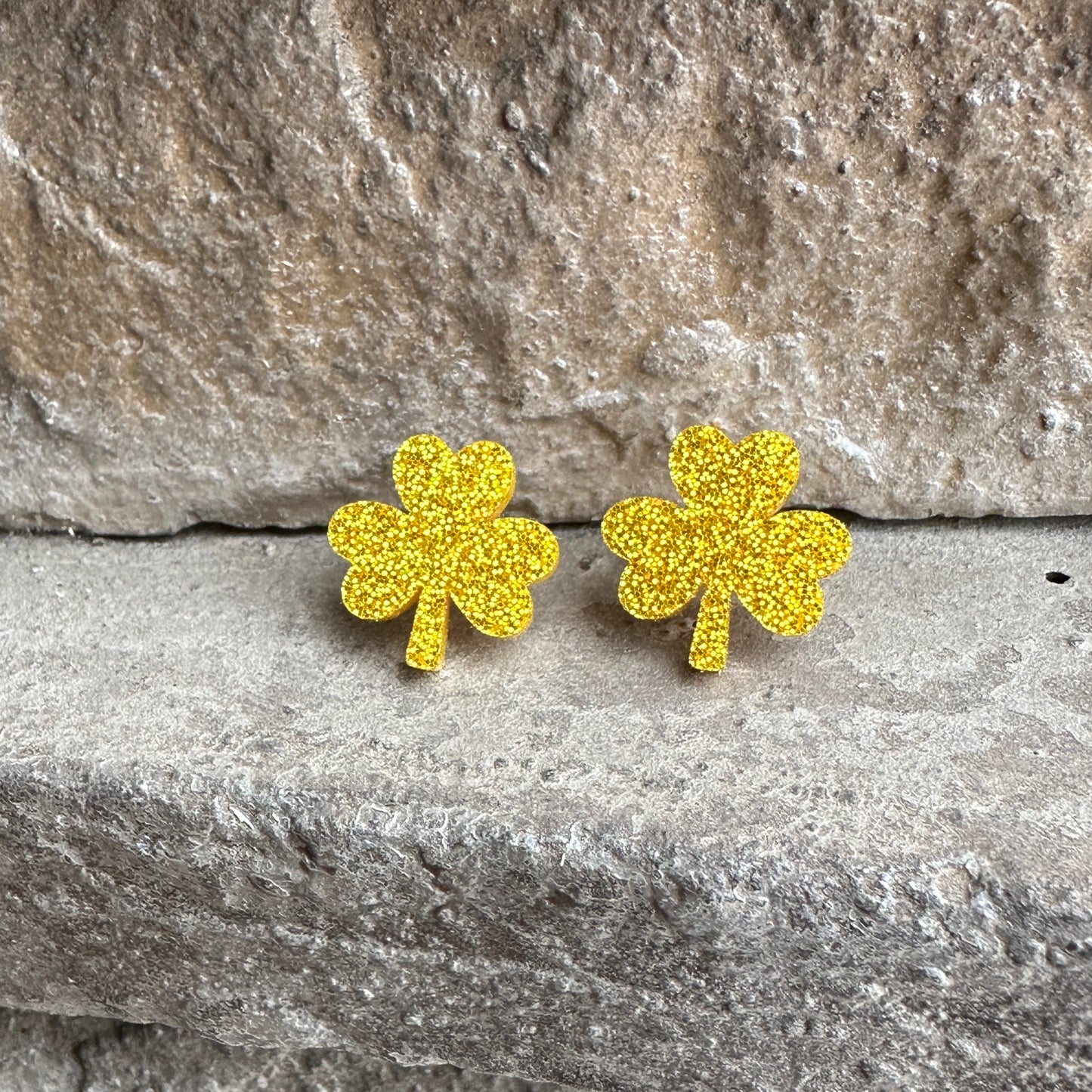 Yellow Gold Glitter Acrylic Shamrock Earrings | St. Patrick's Day Earrings