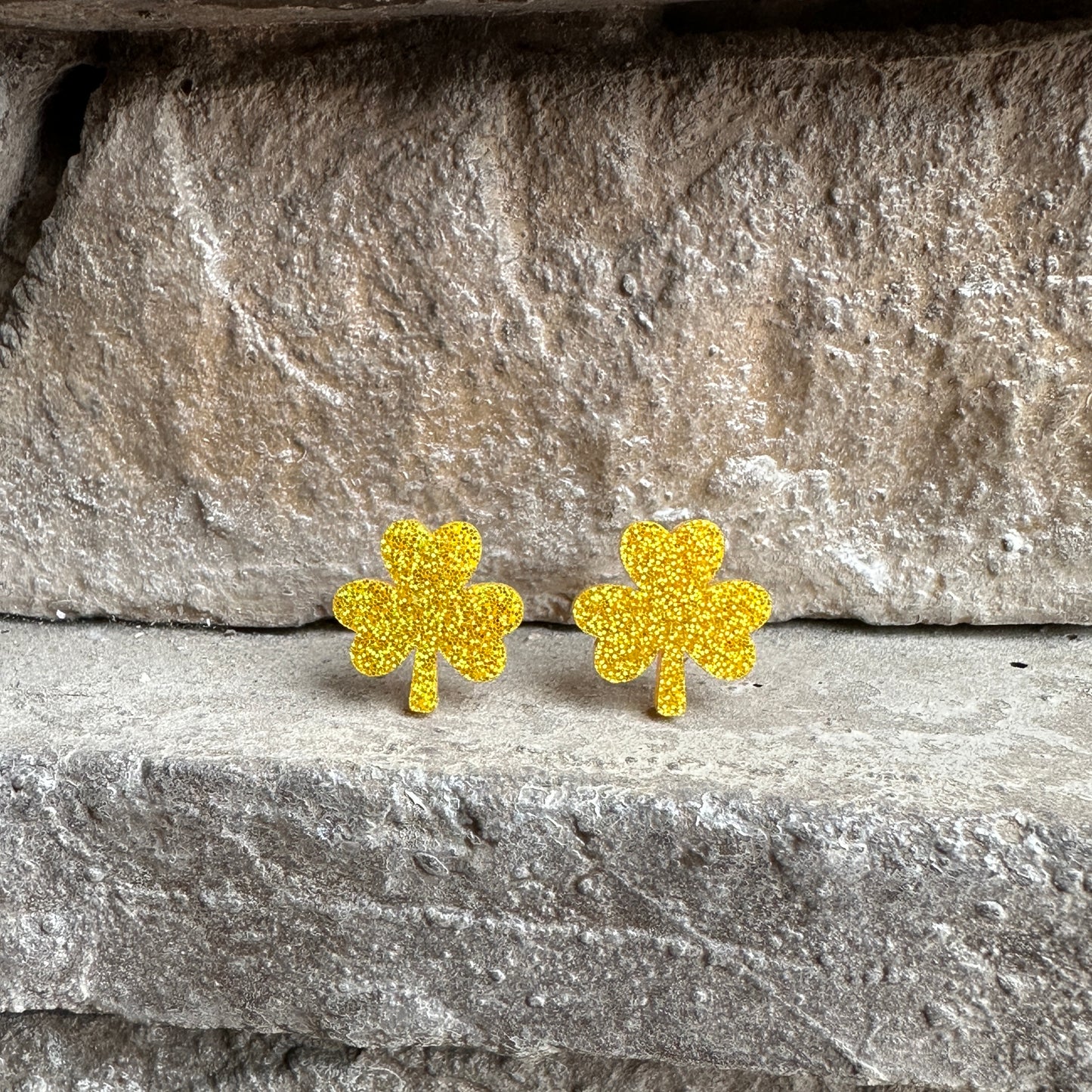 Yellow Gold Glitter Acrylic Shamrock Earrings | St. Patrick's Day Earrings