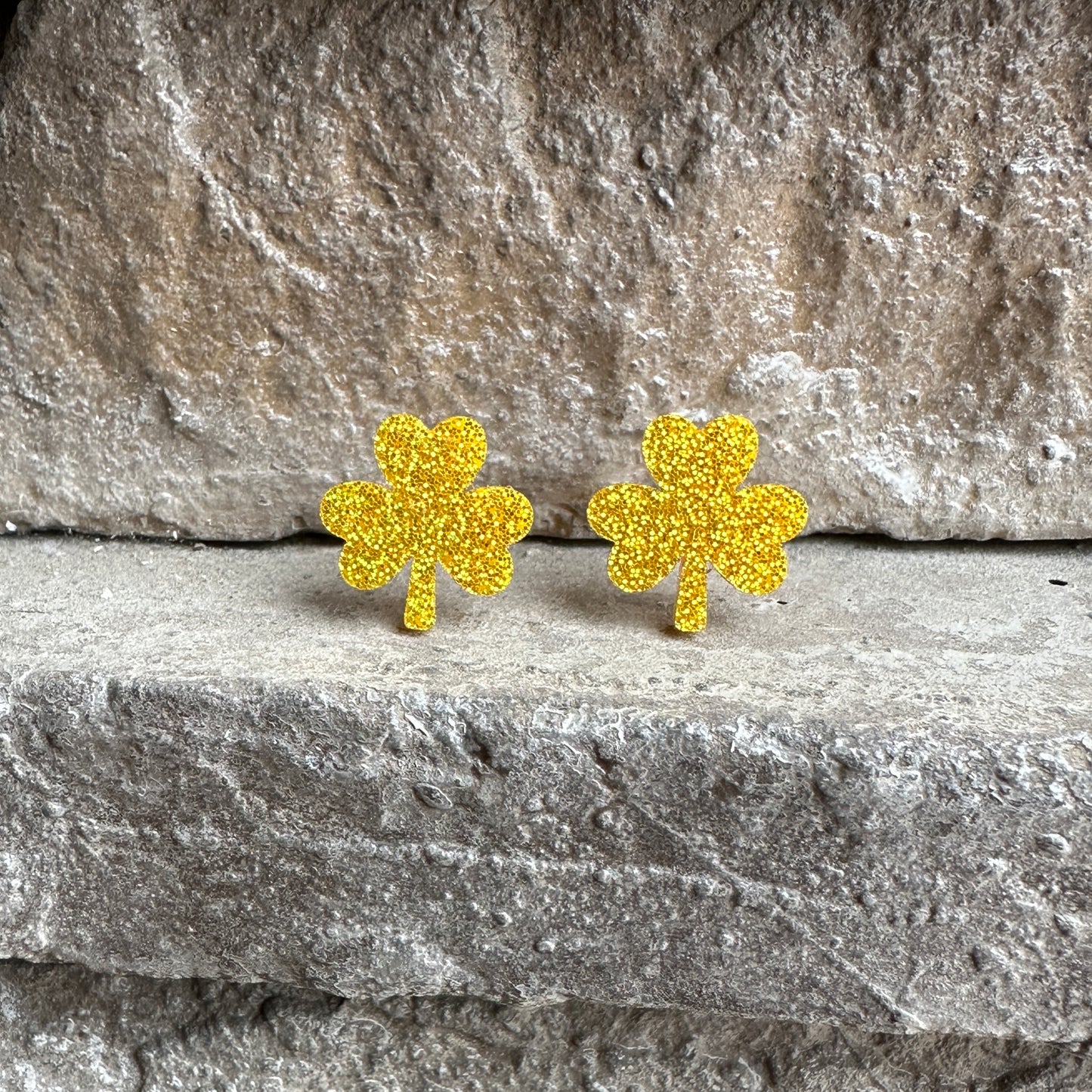 Yellow Gold Glitter Acrylic Shamrock Earrings | St. Patrick's Day Earrings