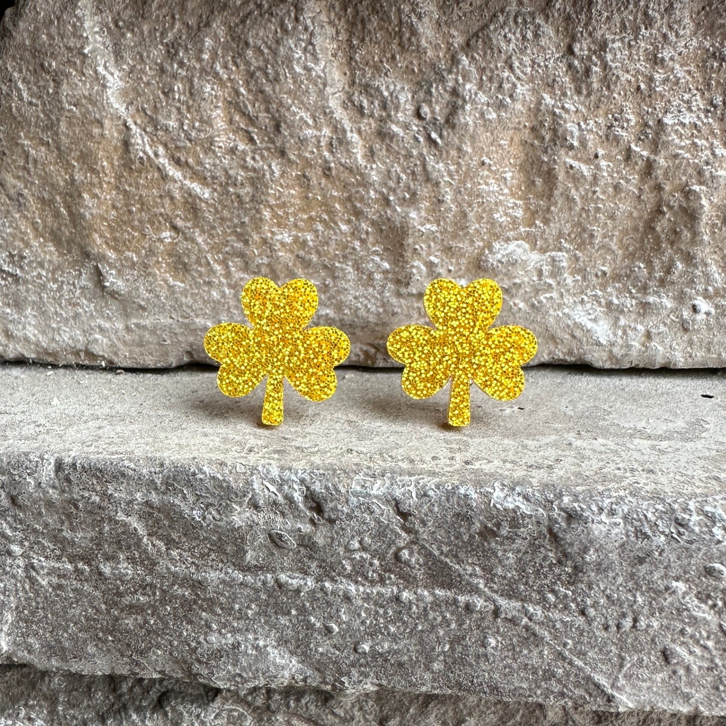 Yellow Gold Glitter Acrylic Shamrock Earrings | St. Patrick's Day Earrings