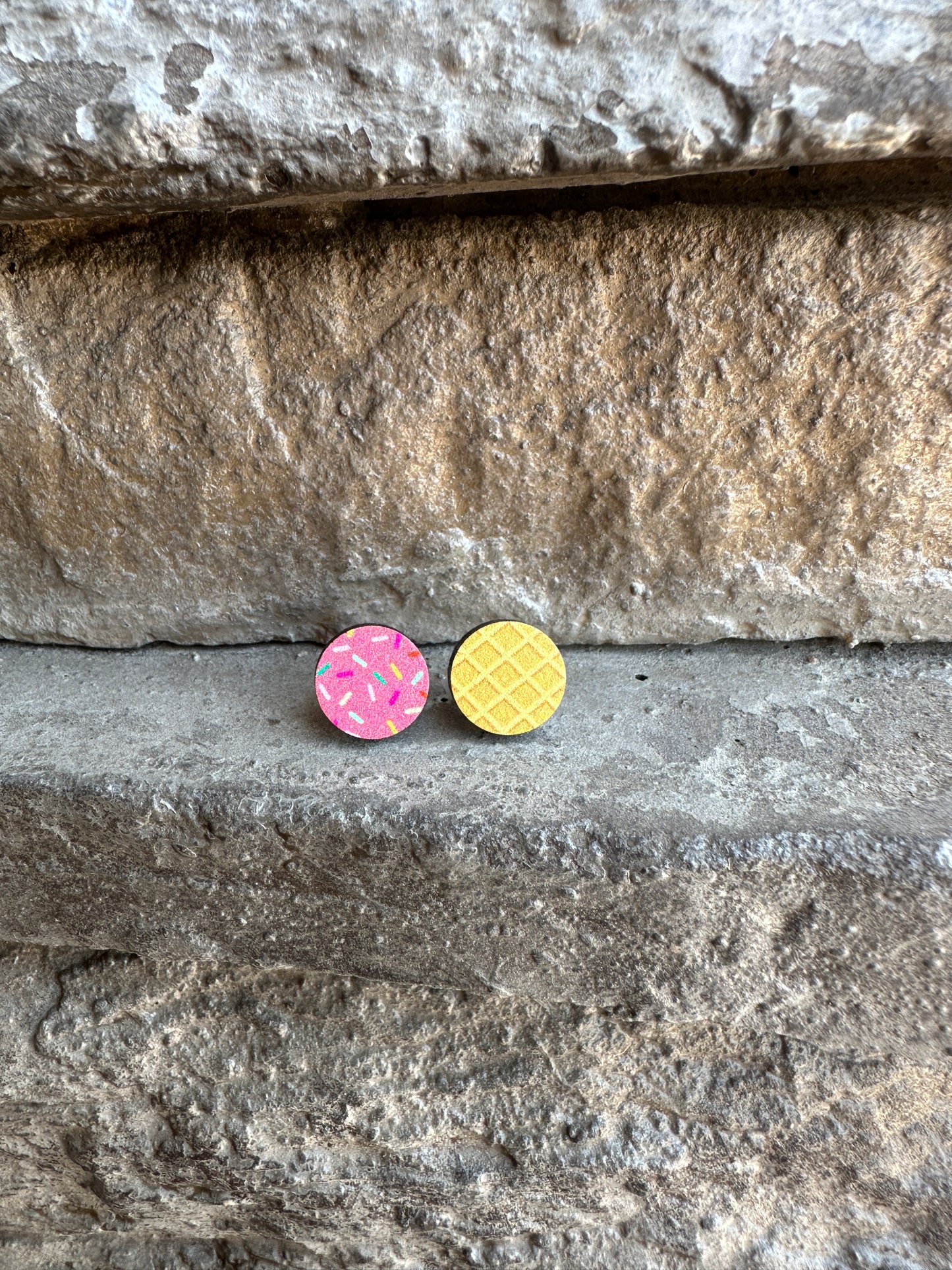 Ice Cream Sprinkles & Waffle Wood Earrings | Summer Earrings