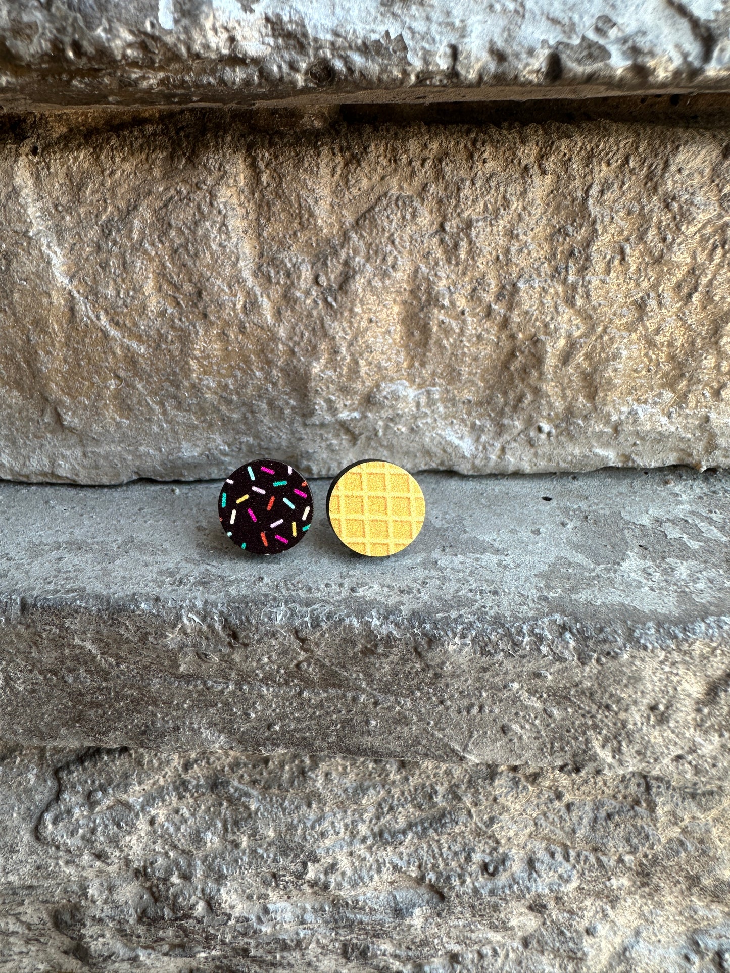 Ice Cream Sprinkles & Waffle Wood Earrings | Summer Earrings