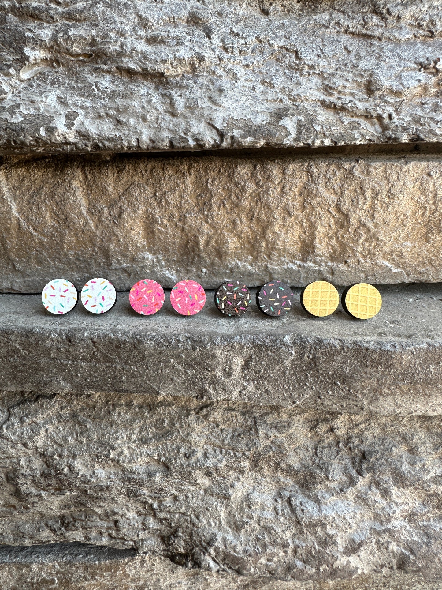 Ice Cream Sprinkles & Waffle Wood Earrings | Summer Earrings