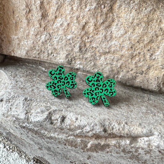 Green Leopard Shamrock Earrings | St. Patrick’s Day Earrings