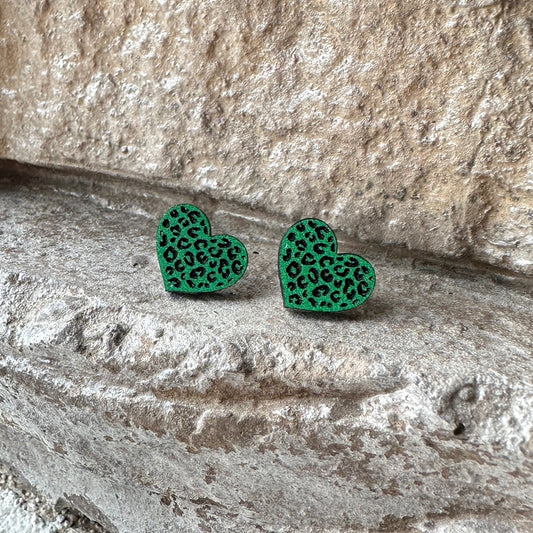 Green Leopard Heart Earrings | St. Patrick’s Day Earrings
